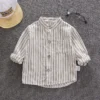 Boy Striped Mandarin Collar Shirt