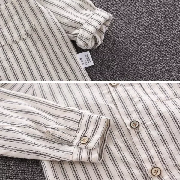 Boy Striped Mandarin Collar Shirt
