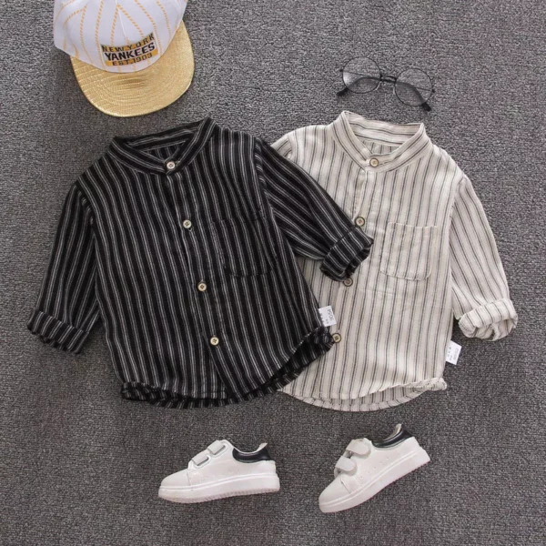 Boy Striped Mandarin Collar Shirt