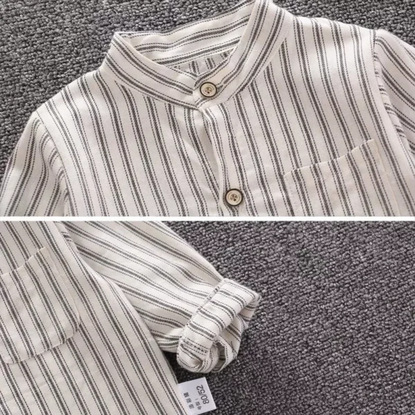 Boy Striped Mandarin Collar Shirt