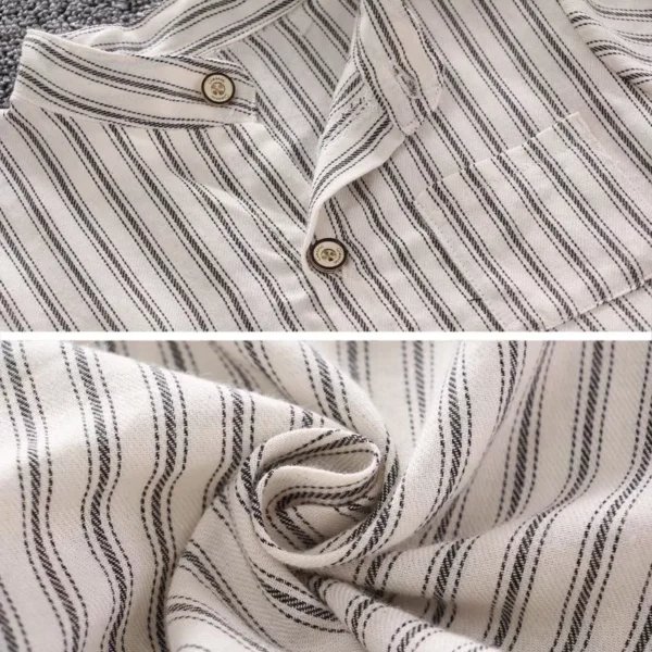 Boy Striped Mandarin Collar Shirt