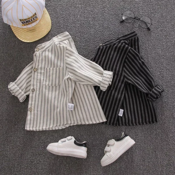 Boy Striped Mandarin Collar Shirt