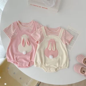 sg-11134201-7r9b9-llbrc7kx2tdge9 Baby Striped Bunny Romper
