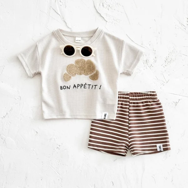 cn-11134207-7ras8-m7kiykc9w6oye9 Boy Croissant Waffle Top & Striped Shorts Set