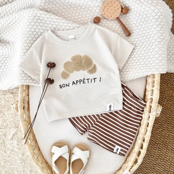 cn-11134207-7ras8-m7kiykc9xkq622 Boy Croissant Waffle Top & Striped Shorts Set