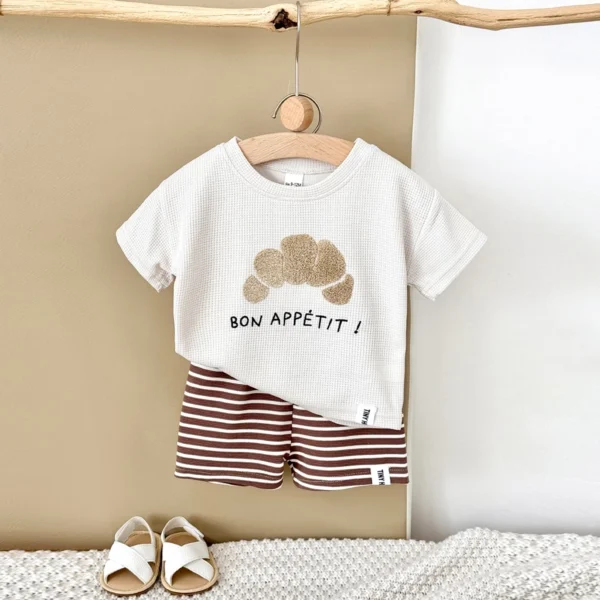 cn-11134207-7ras8-m7kiykc9yzam49 Boy Croissant Waffle Top & Striped Shorts Set
