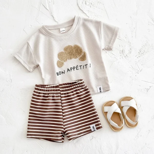 cn-11134207-7ras8-m7kiykca0eea13 Boy Croissant Waffle Top & Striped Shorts Set