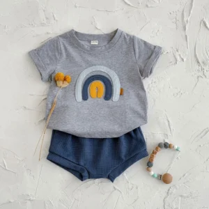 Boy Rainbow Top & Waffle Shorts Set