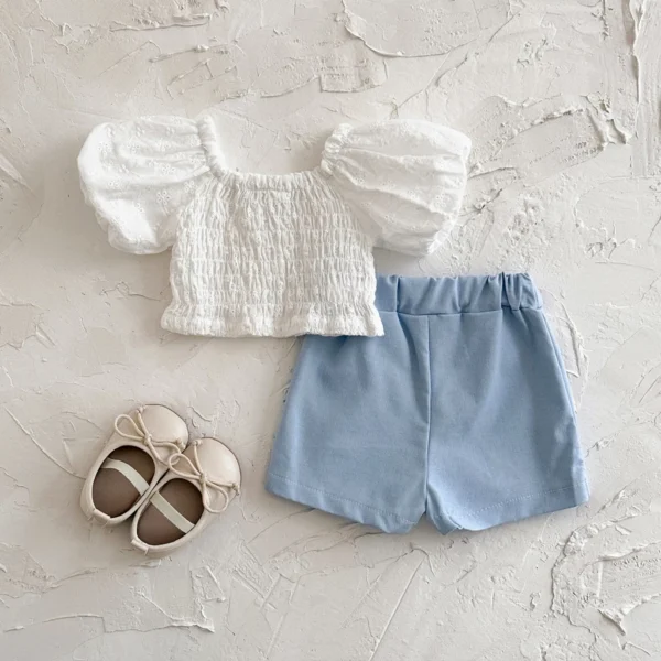 Baby Puff Sleeve Top & Floral Skort Set