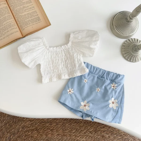 Baby Puff Sleeve Top & Floral Skort Set