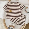Boy Striped Knit Top & Shorts Set