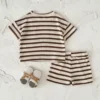 Boy Striped Knit Top & Shorts Set