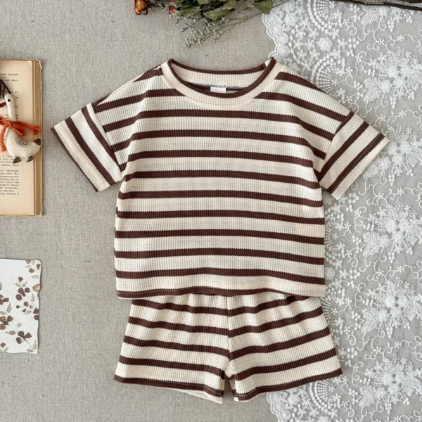 Boy Striped Knit Top & Shorts Set