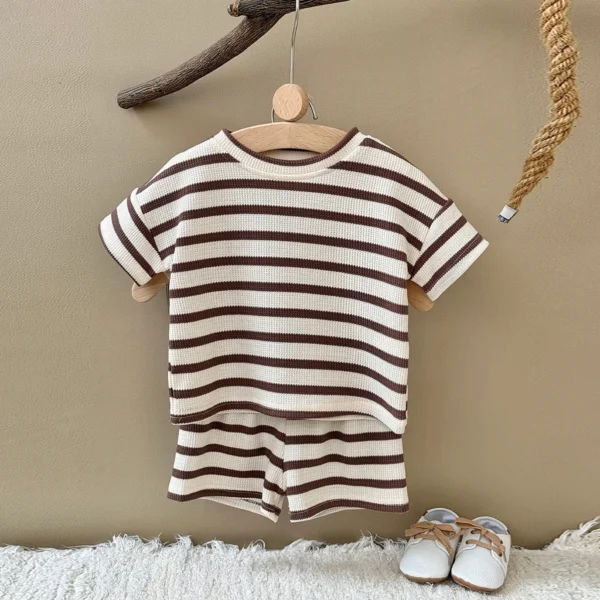 Boy Striped Knit Top & Shorts Set