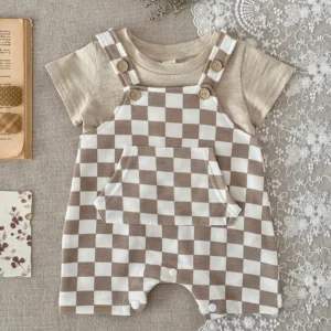 cn-11134207-820l4-mnarnm0l0zcy5f Baby Checkerboard Overall Romper Set