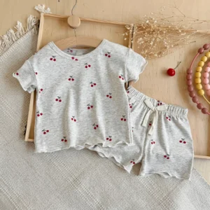 Girl Cherry Print Top & Shorts Set