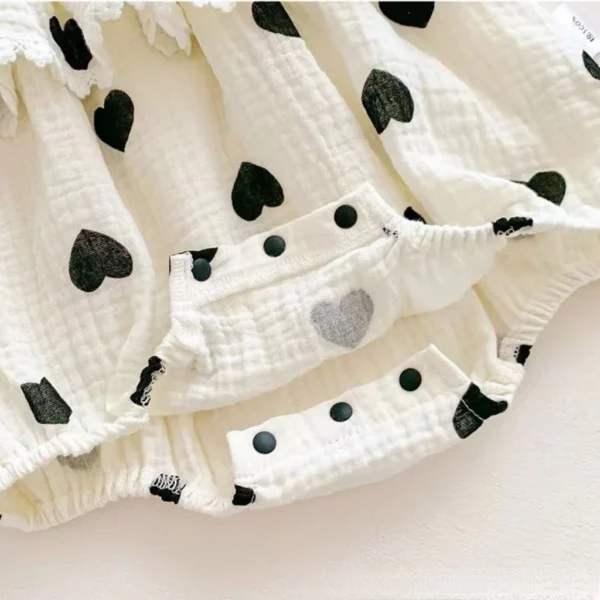 Baby Heart Print Ruffle Romper Set