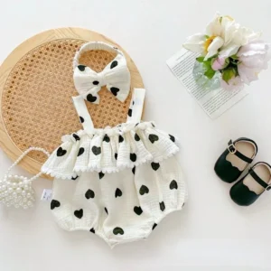 Baby Heart Print Ruffle Romper Set