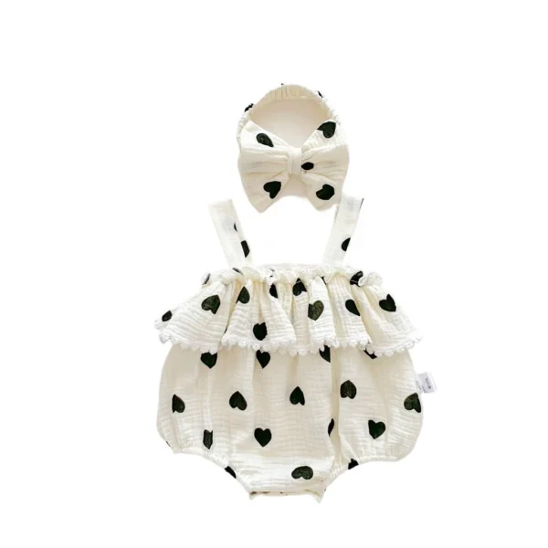 Baby Heart Print Ruffle Romper Set