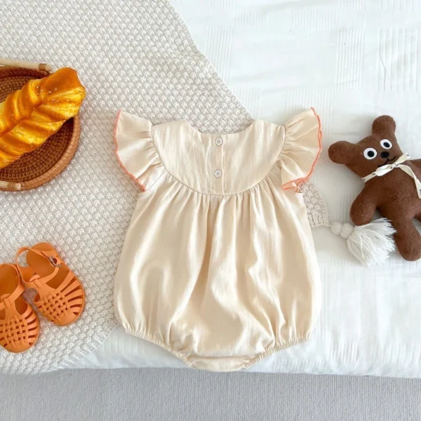 Baby Bear Embroidered Flutter Sleeve Romper