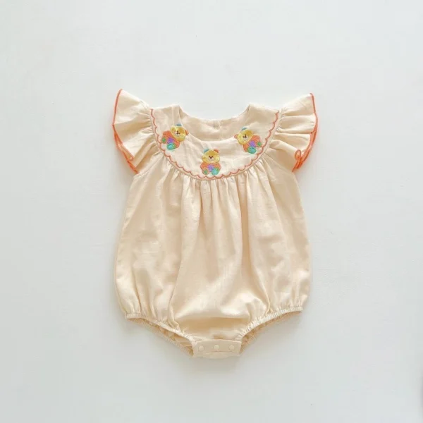 Baby Bear Embroidered Flutter Sleeve Romper