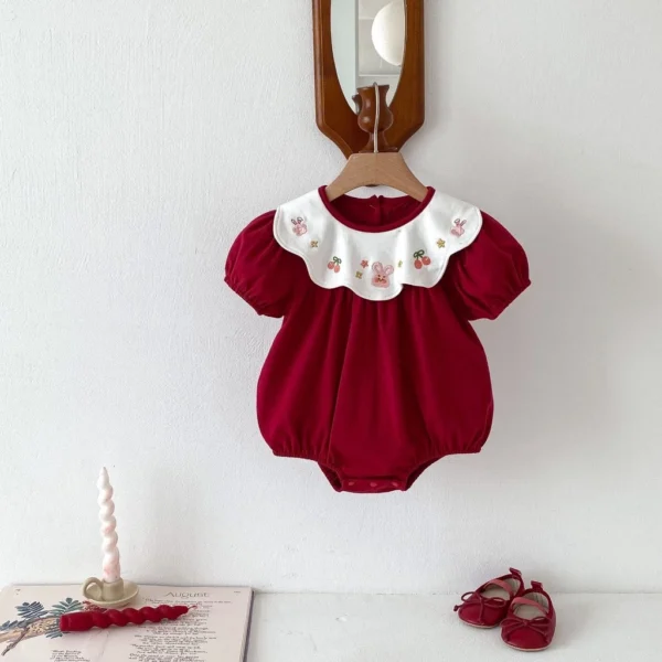 Baby Bunny Embroidered Puff Sleeve Romper