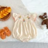 Baby Bear Embroidered Flutter Sleeve Romper
