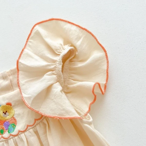 Baby Bear Embroidered Flutter Sleeve Romper