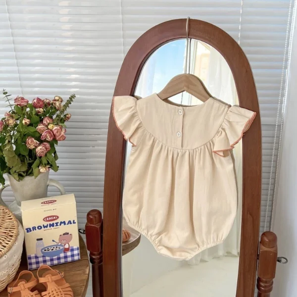 Baby Bear Embroidered Flutter Sleeve Romper