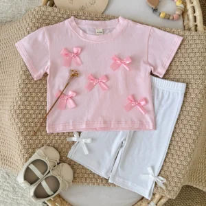 Girl Bow Top & Biker Shorts Set