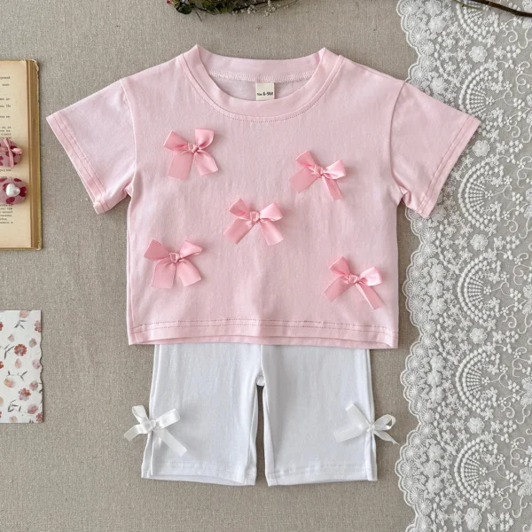 Girl Bow Top & Biker Shorts Set