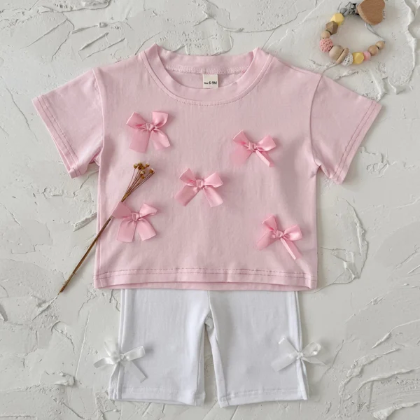 Girl Bow Top & Biker Shorts Set