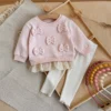 Bow Sweatshirt & Ribbed Leggings Set