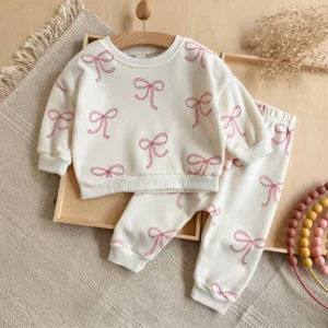 Girl Pink Bow Sweatshirt & Jogger Set