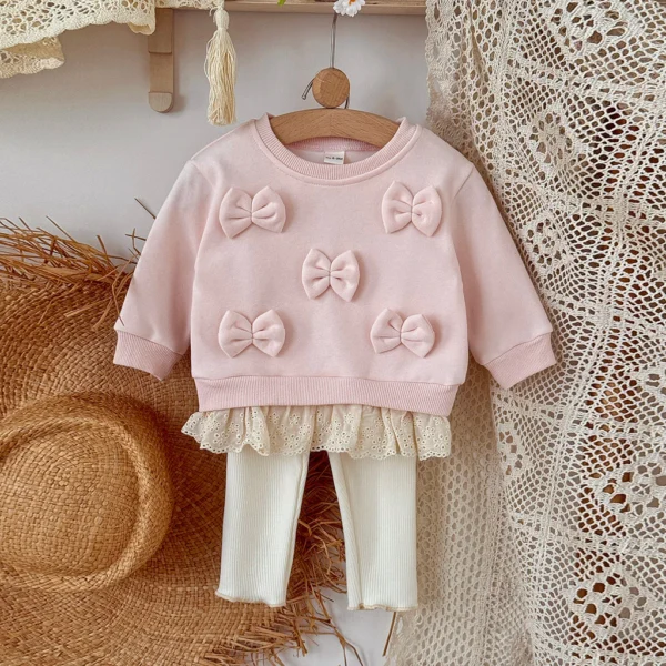 Bow Sweatshirt & Ribbed Leggings Set