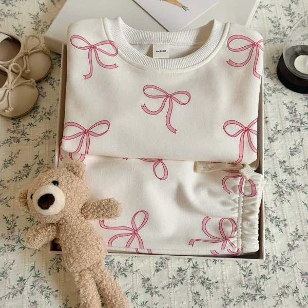 Girl Pink Bow Sweatshirt & Jogger Set