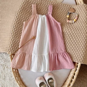 Girl Color Block Cotton Gauze Dress