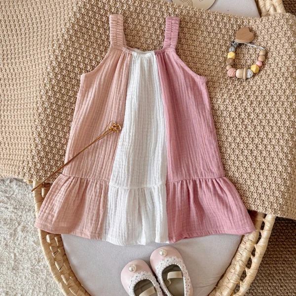sg-11134201-8261h-mlong88txy4h87 Girl Color Block Cotton Gauze Dress