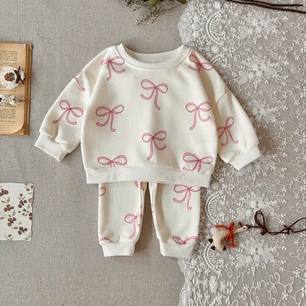 Girl Pink Bow Sweatshirt & Jogger Set