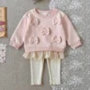 Bow Sweatshirt & Ribbed Leggings Set