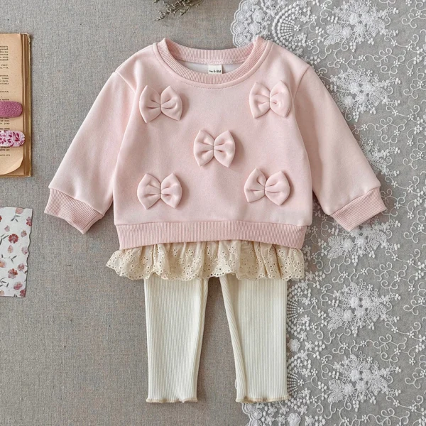 Bow Sweatshirt & Ribbed Leggings Set