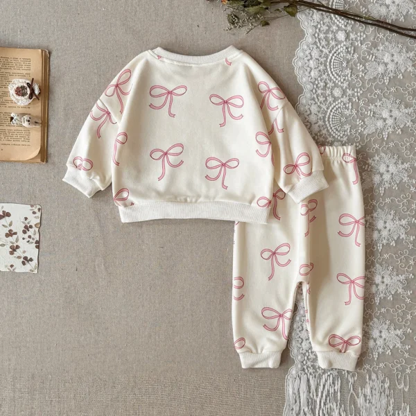 Girl Pink Bow Sweatshirt & Jogger Set