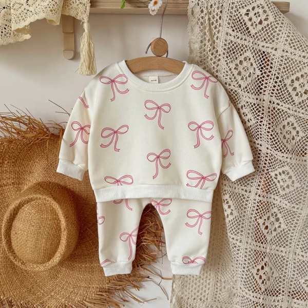 Girl Pink Bow Sweatshirt & Jogger Set