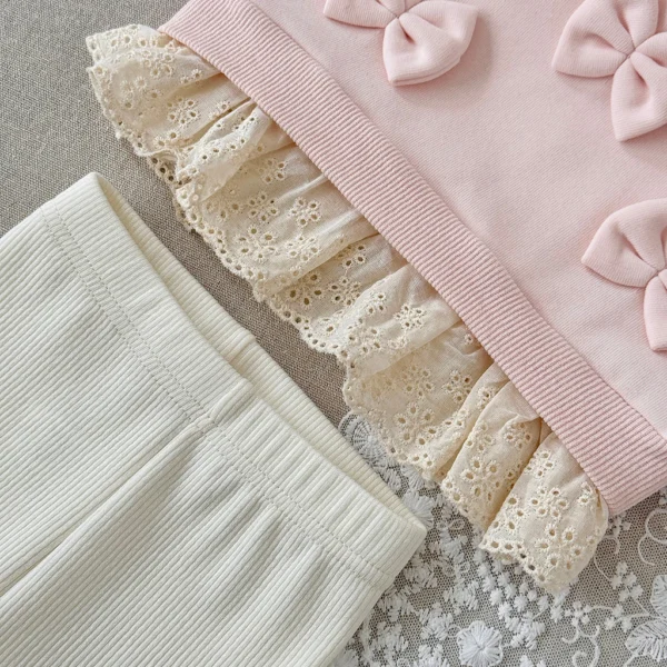 Bow Sweatshirt & Ribbed Leggings Set