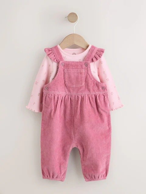 Pink Cord Dungaree and Bodysuit